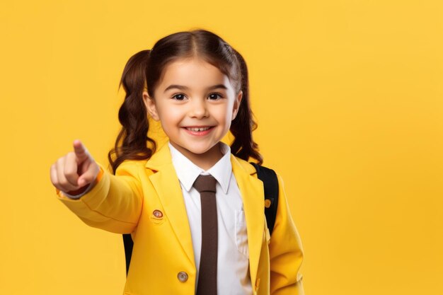 photo of a Happy funny black skin kid primary elementary school girl with backpack wearing school un