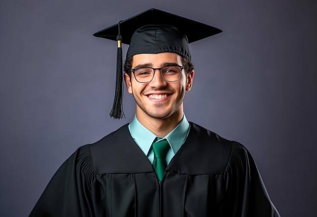 Photo of happy graduation student graduation team with graduation hat and diploma