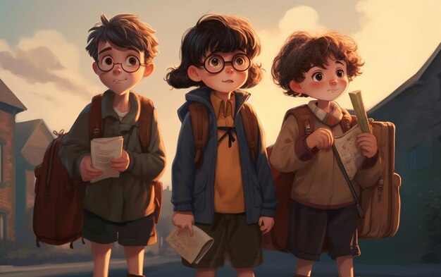 행복한 아이들이 학교로 돌아가는 사진