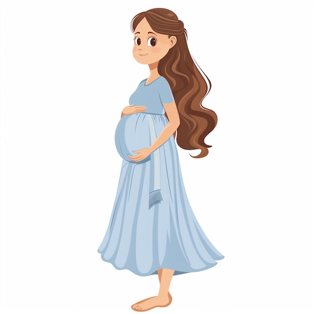 Photo photo of happy pregnant woman hugging her belly vector cartoon illustration