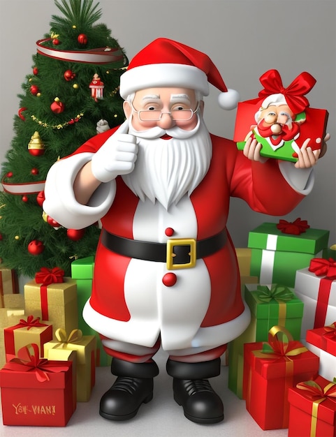 Photo happy Santa cartoon with gift box