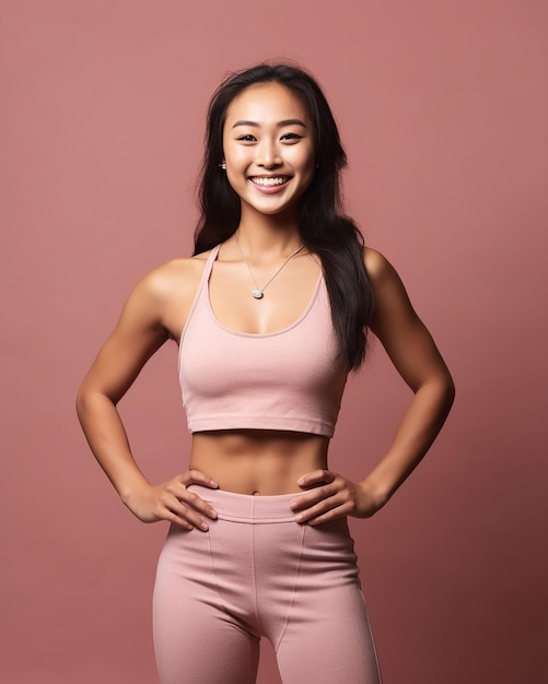 Photo photo happy smiling asian bodybuilder girl