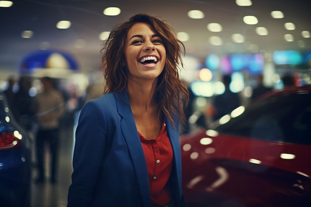 写真 自動車販売店の幸せな女性の写真