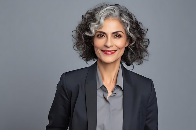 Foto foto di una donna felice sullo sfondo bianco di uno studio