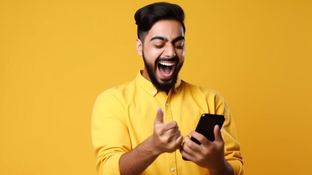 Photo of happy young Indian man winner feeling joy