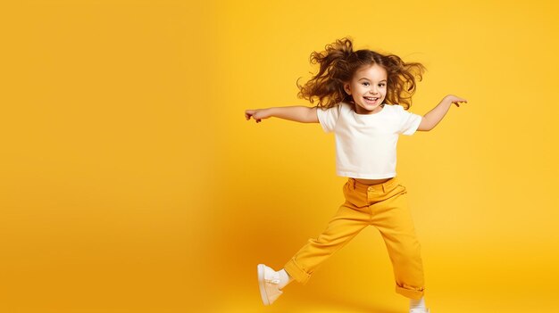 Photo of happy young little funny girl dancing