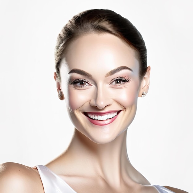 Photo of happy young woman with perfect skin Generative AI