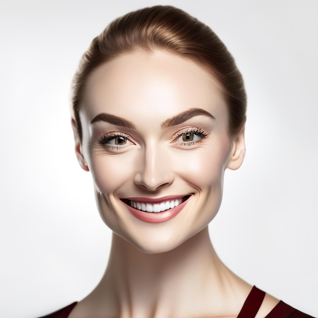 완벽한 피부를 가진 행복한 젊은 여성의 사진 생성 AI