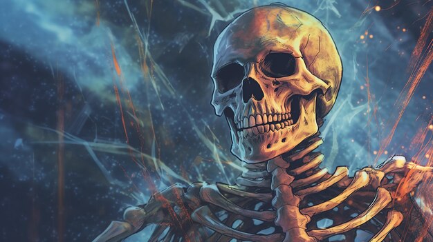 Photo Haunting Skeleton in Watercolor Illustration