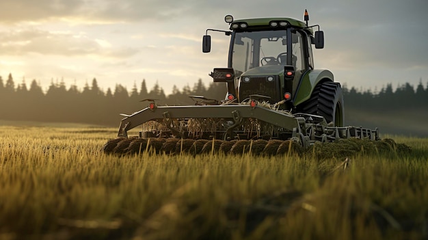 A photo of a hay mower cutting a field