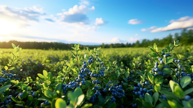 Photo a photo of a healthy field of blueberry bushes
