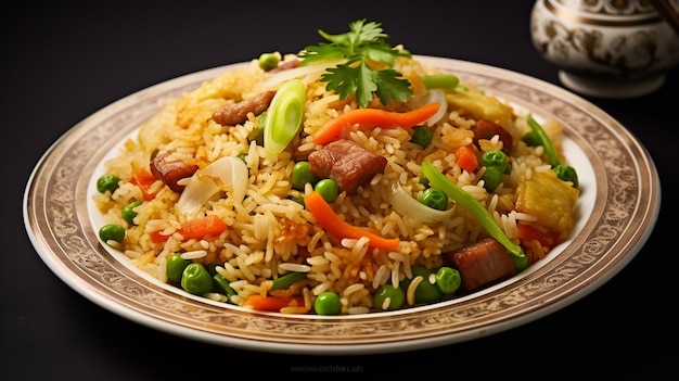 Photo of healthy and tasty vegetable rice and fried rice plates on the table