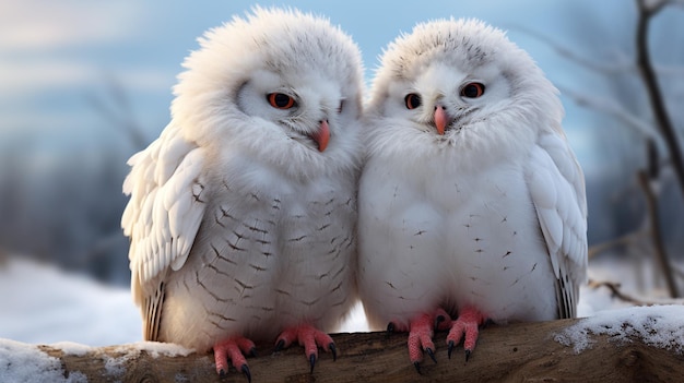 photo of heartmelting two Snowy Owls with an emphasis on expression of love