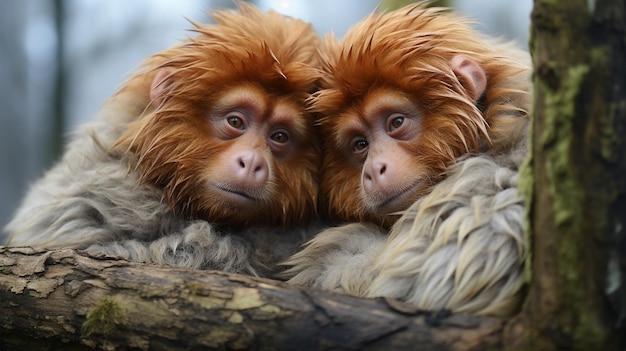 photo of heartmelting two Uakari with an emphasis on expression of love