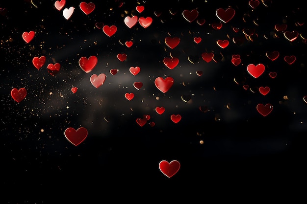 Photo of Heartshaped confetti falling against a dark