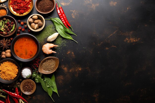 photo high angle asian food ingredients with copy space