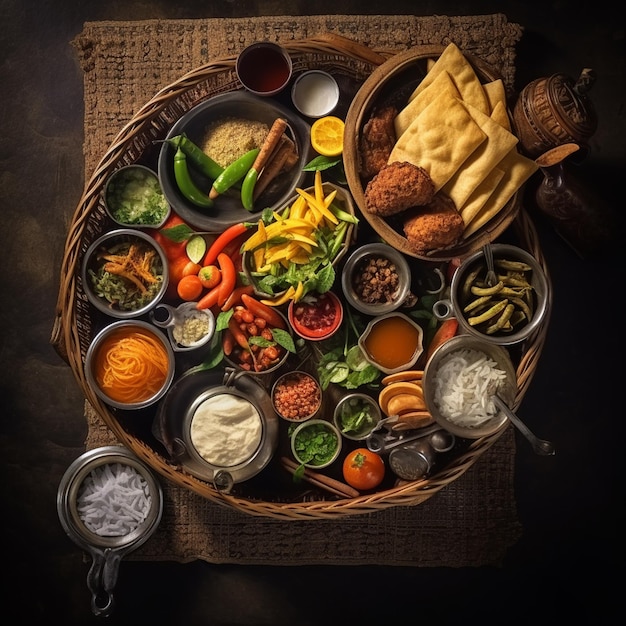 photo high angle delicious pakistan meal arrangement in a basket