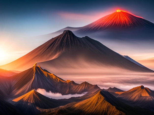 photo high angle shot of a heated volcano in the process of eruption