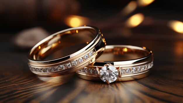 photo high angle wedding rings arrangement generated by AI