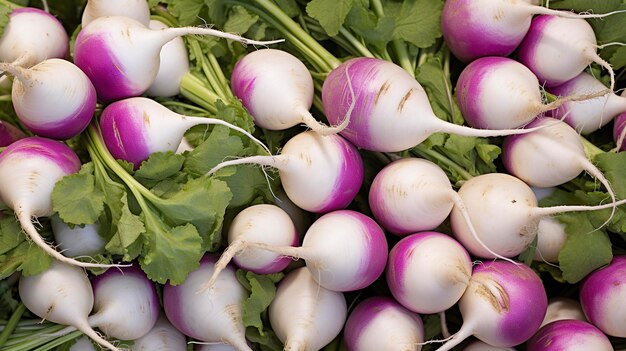 A photo high quality details cluster of freshly harvested turnips