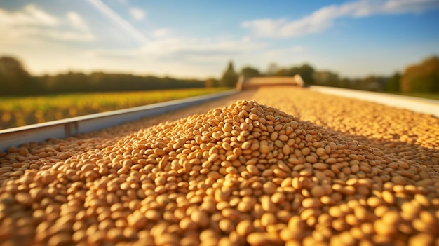 A photo high quality details Harvested soybeans ready for processing