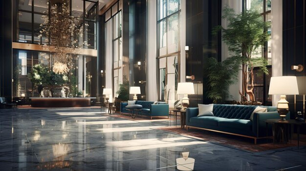 A photo of a highend apartment building lobby