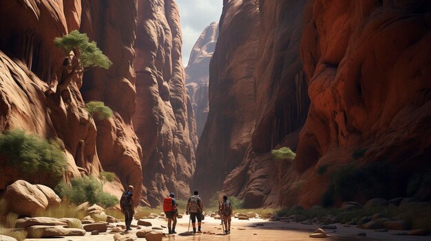 A photo of a hiking through a canyon