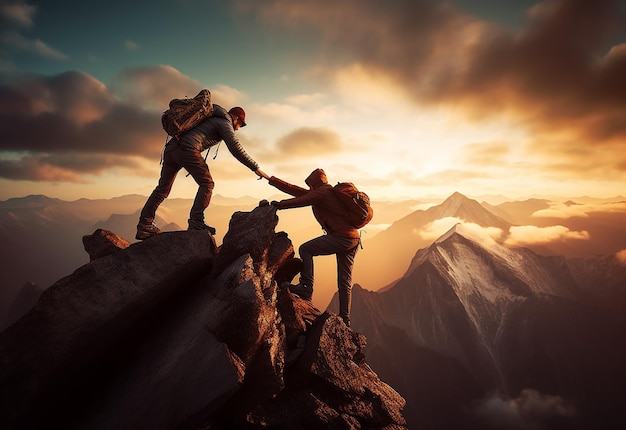 Photo of Hiking and travel people helping each other