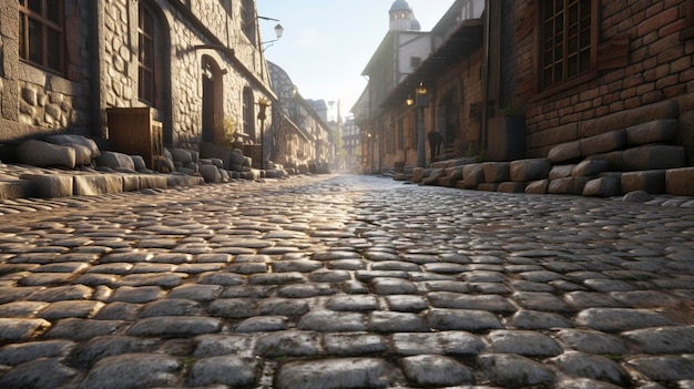 A photo of a historic cobblestone street