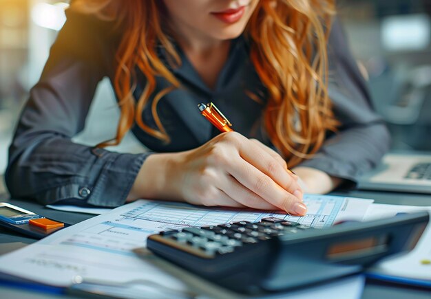 Photo of holding calculator in hands checking company profits income account manager working