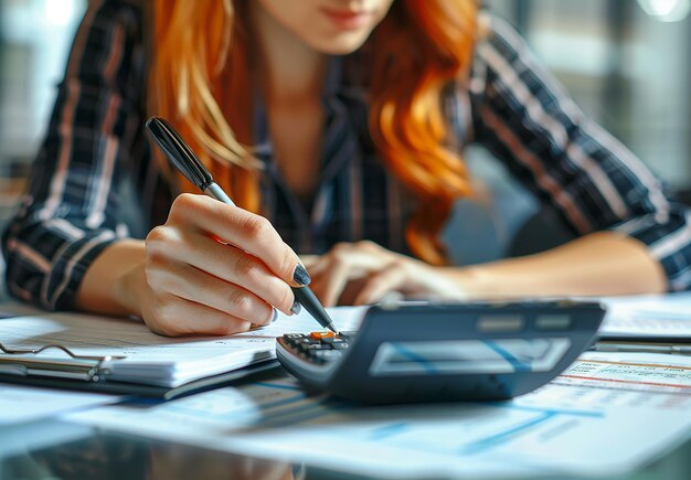 Photo of holding calculator in hands checking company profits income account manager working