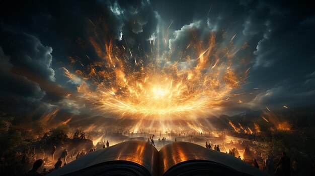 Photo holy bible with rays of light coming out ai generative