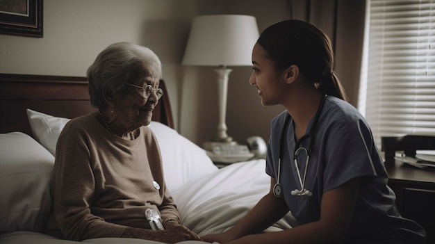 Photo a photo of a home health care nurse visiting a patient