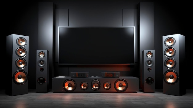 A photo of a home theater system with surround sound