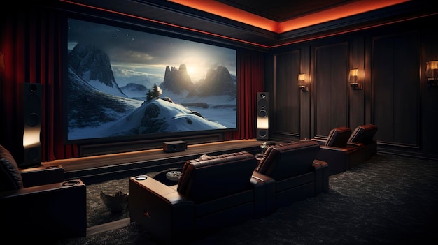 Foto una foto di un home theater con luci soffuse