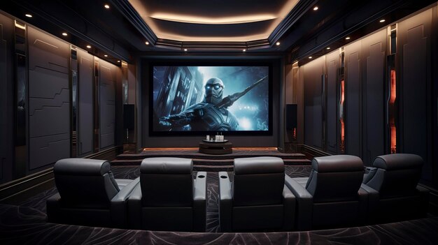 A photo of a home theater with stateoftheart audiovisual equipment