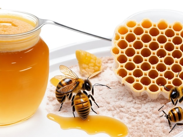 Foto foto miele che gocciola da un cucchiaio di legno
