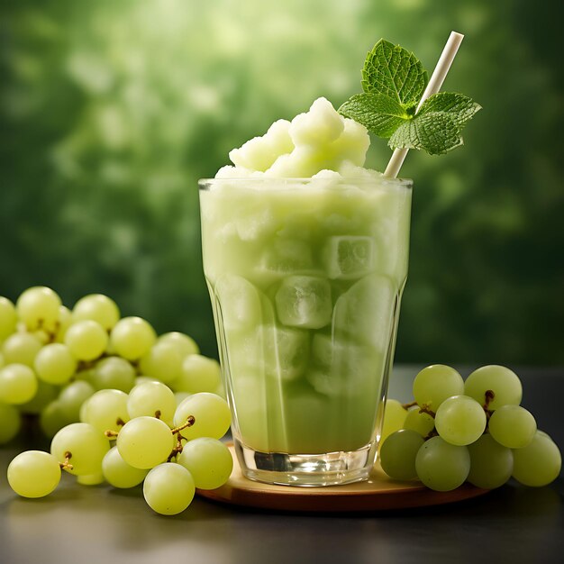 Photo of Honeydew Melon Smoothie Blended Wiphoto of Fresh Honeydew Melon Se Front View Clean BG