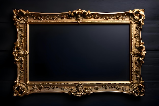 Фото Горизонтальный золотой картинный кадр на черном фоне с пространством для копирования