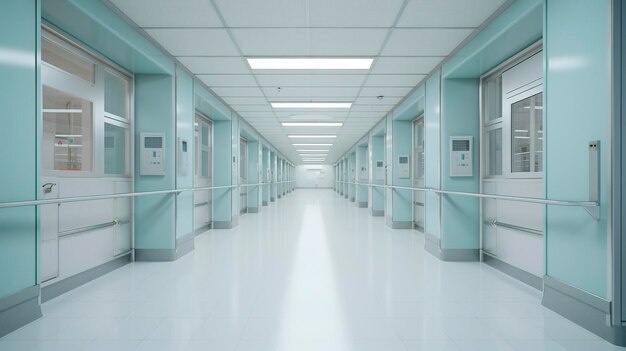 A photo of a hospital corridor with closed doors