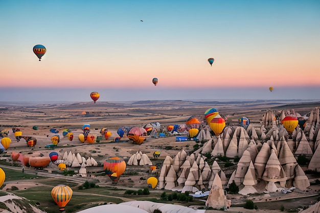 Photo hot air balloons over cappadocia natural background