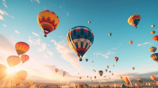 A photo of hot air balloons soaring over a festival
