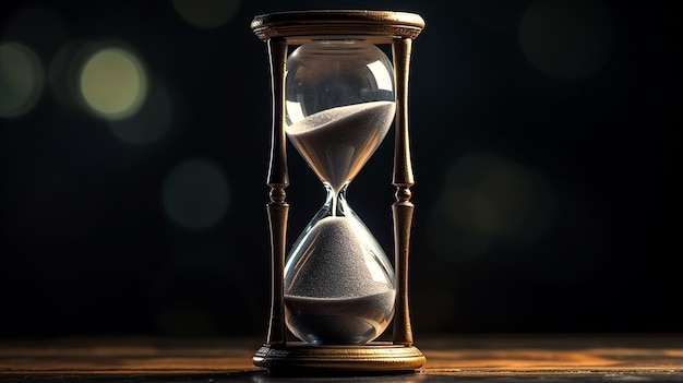 Photo of hourglass sand timer background and sand timer on the table