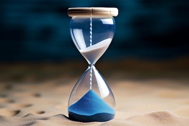 A Photo of an Hourglass with Blue and White Sand Mixture