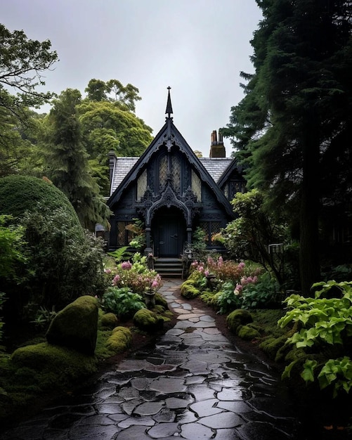 a photo of a house with a blue sky and green grass