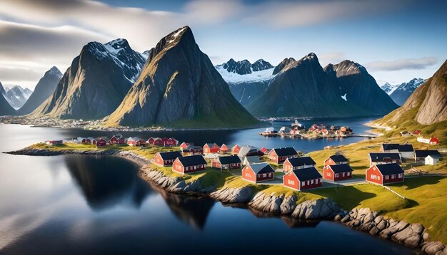 Photo a photo of houses in a mountain landscape with mountains in the background