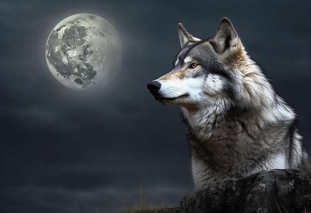 Premium Photo | Photo of howling wolf for full moon in the jungle ...