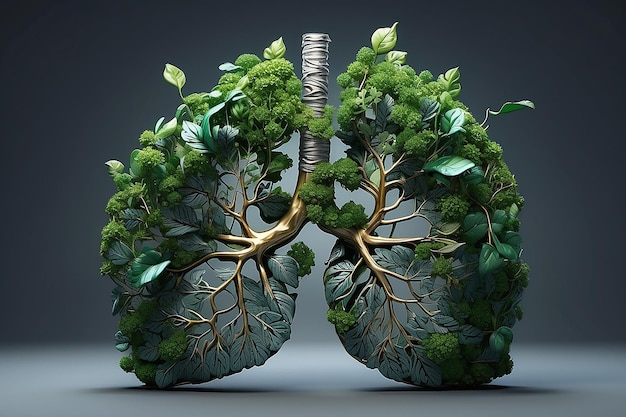 Photo human lungs consisting of tree branches leaves and flowers