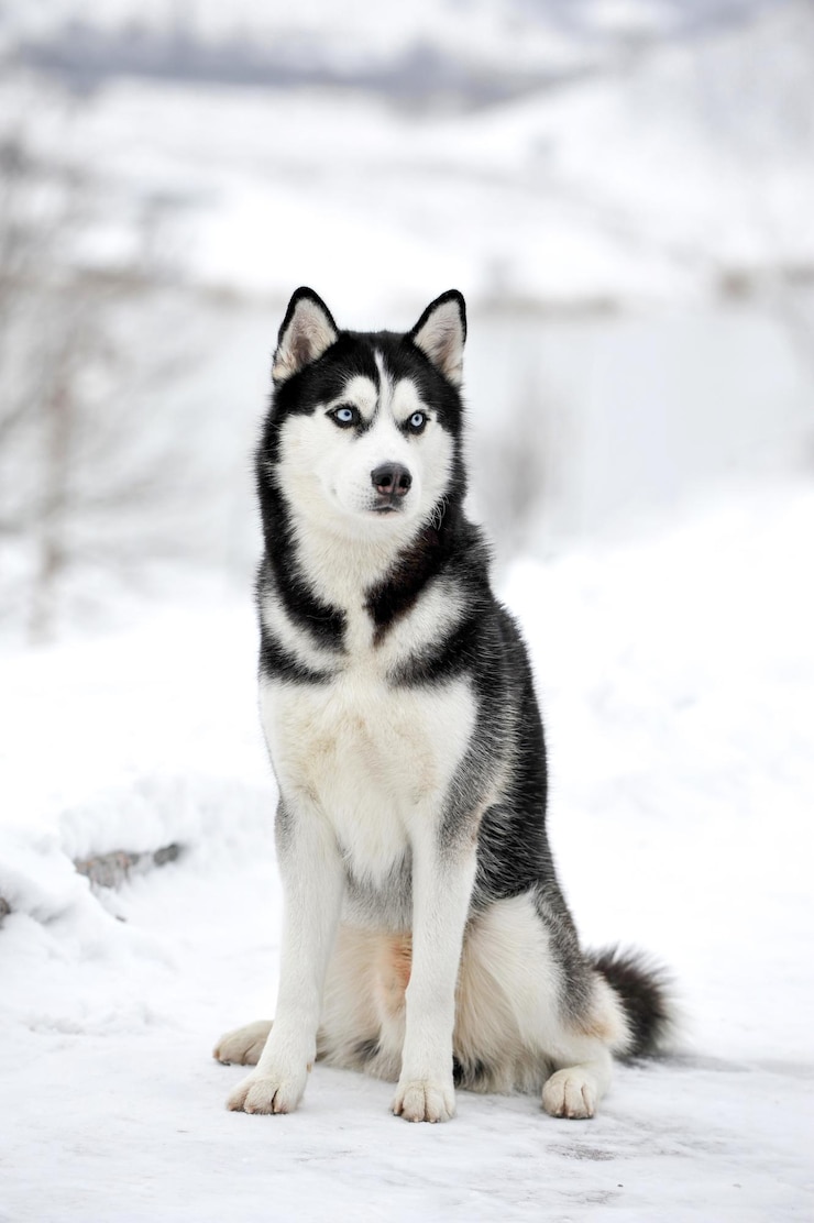 Photo photo husky sitting on the snow in winter