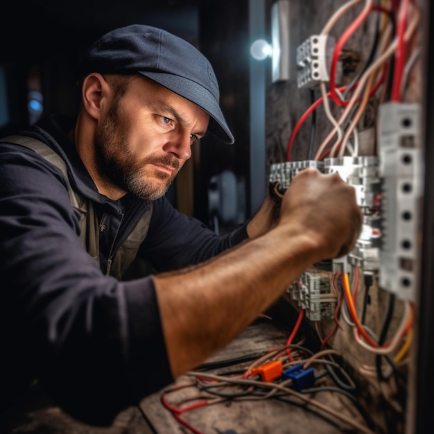 Photo hvac technician working on a capacitor part for condensing unit